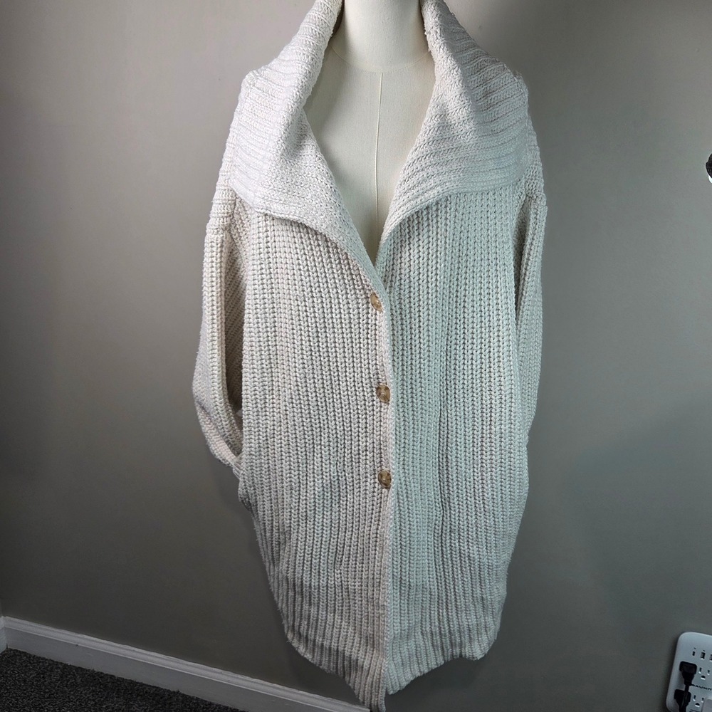American Eagle Cardigan Women L Cream Excellent Oversized Shaker Knit 5005630137